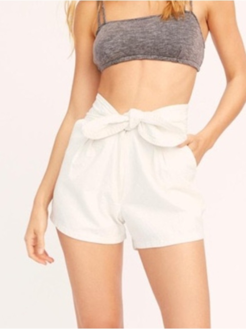 FP One By Free People Women 2 White Cotton Boho Tie Front High Rise Viola Shorts